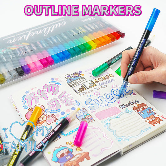 Shimmer Markers Outline Pen 12 Colors Metallic Glitter Pens Gift Idea for Student Christmas Birthday School Art Supplies