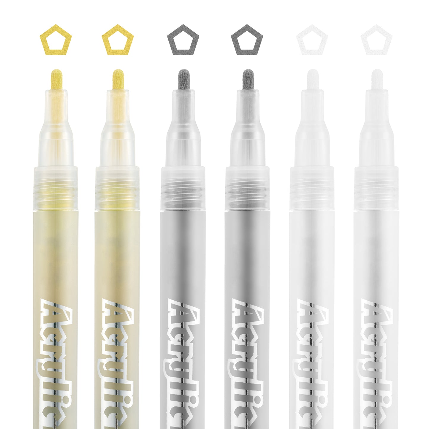 Acrylic Paint Pens, Set of 6, 2 Gold,2 White,2 Silver Marking Pen Extra Fine Tip, Model,Rock Painting, Fabric, Glass, Wood