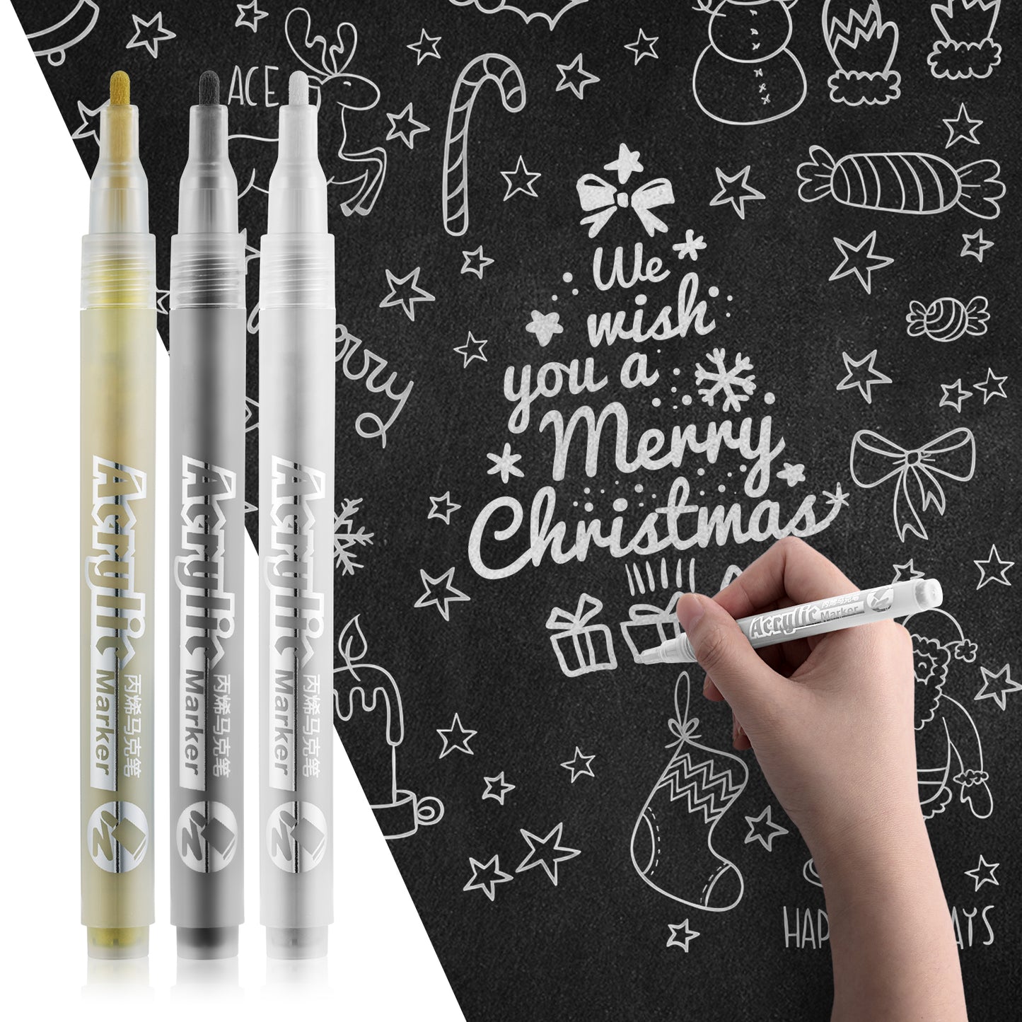 Acrylic Paint Pens, Set of 6, 2 Gold,2 White,2 Silver Marking Pen Extra Fine Tip, Model,Rock Painting, Fabric, Glass, Wood